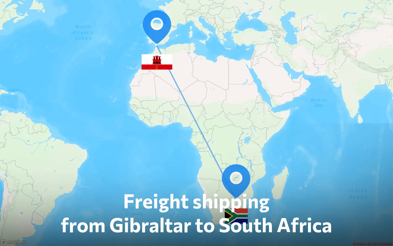Shipping route from Gibraltar to South Africa