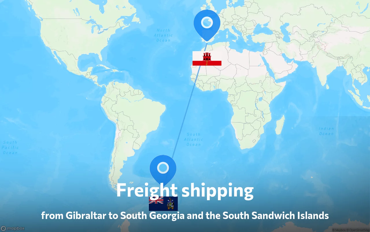 Shipping route from Gibraltar to South Georgia and the South Sandwich Islands