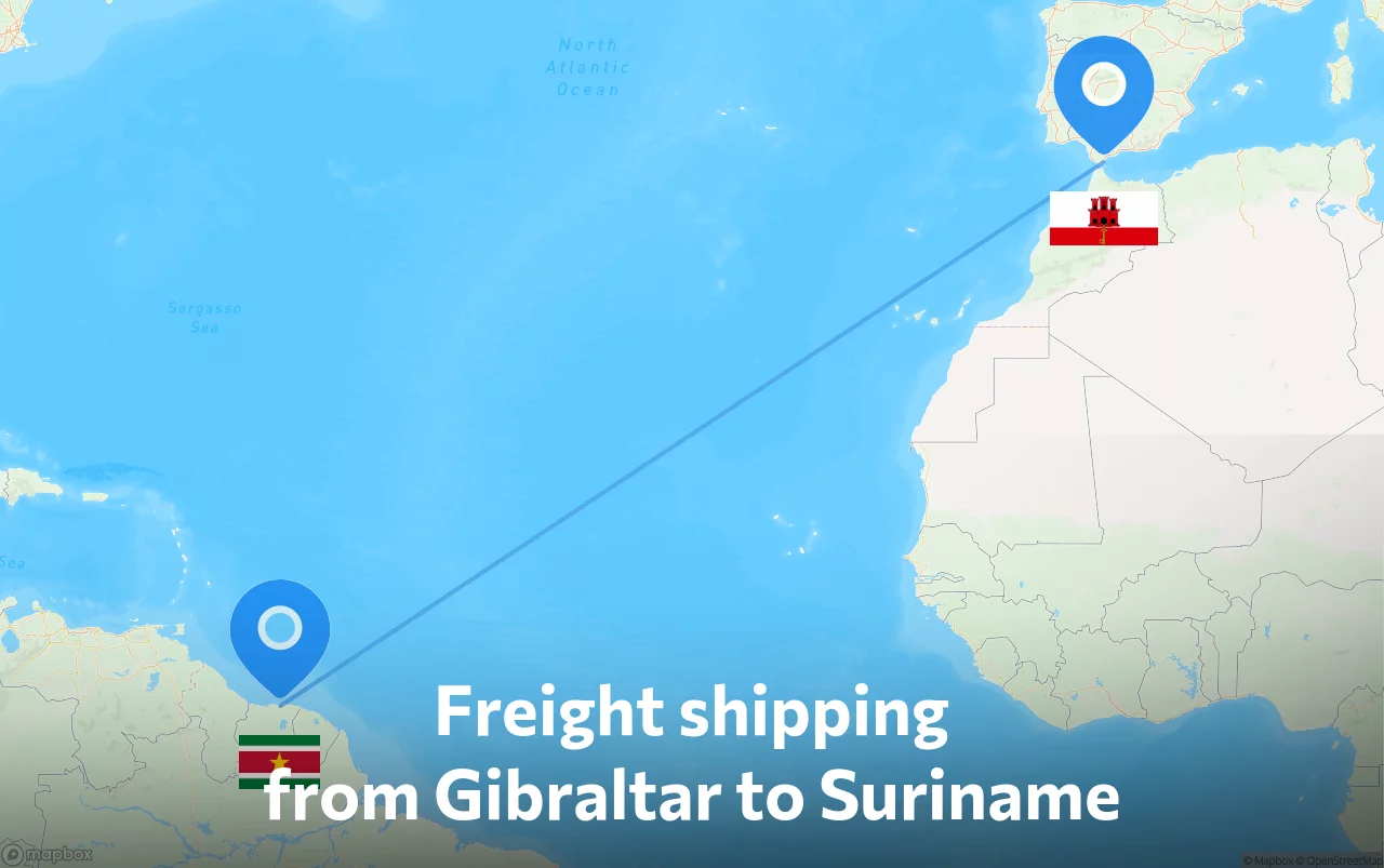 Shipping route from Gibraltar to Suriname
