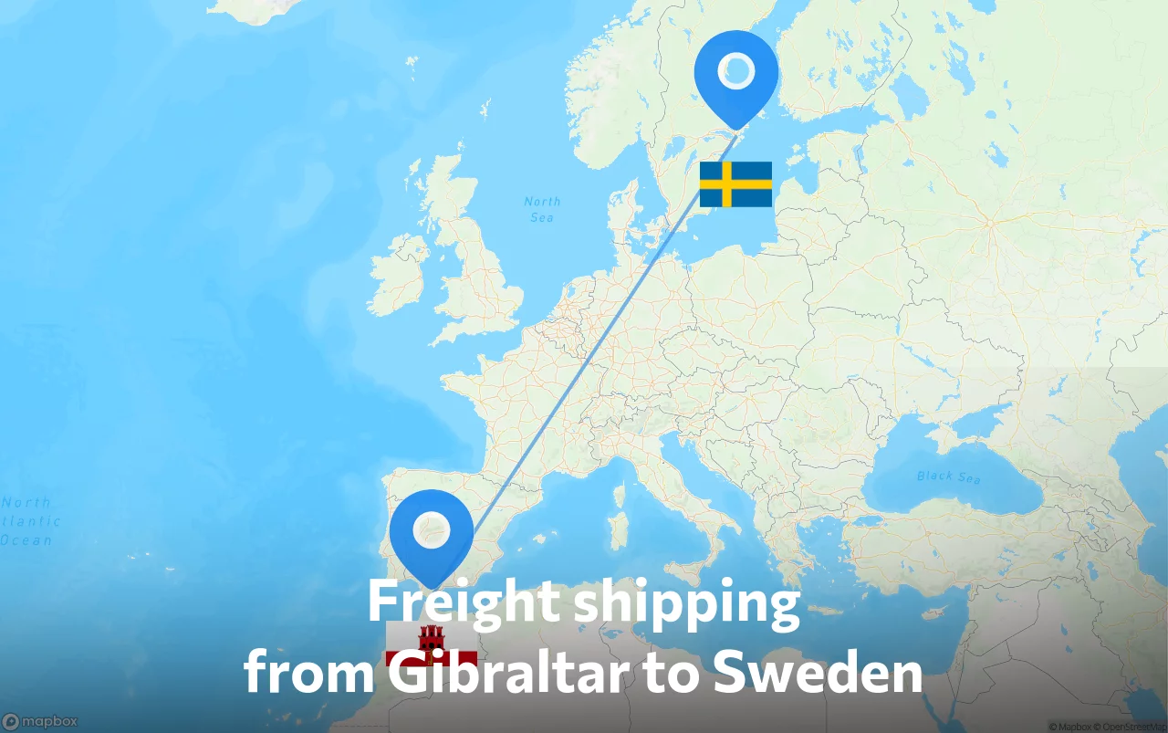 Shipping route from Gibraltar to Sweden