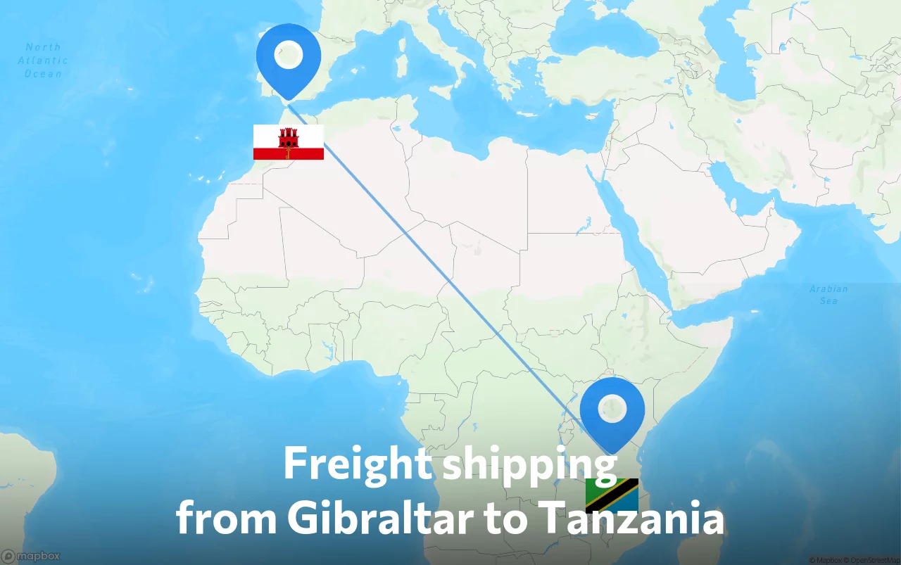 Shipping route from Gibraltar to Tanzania