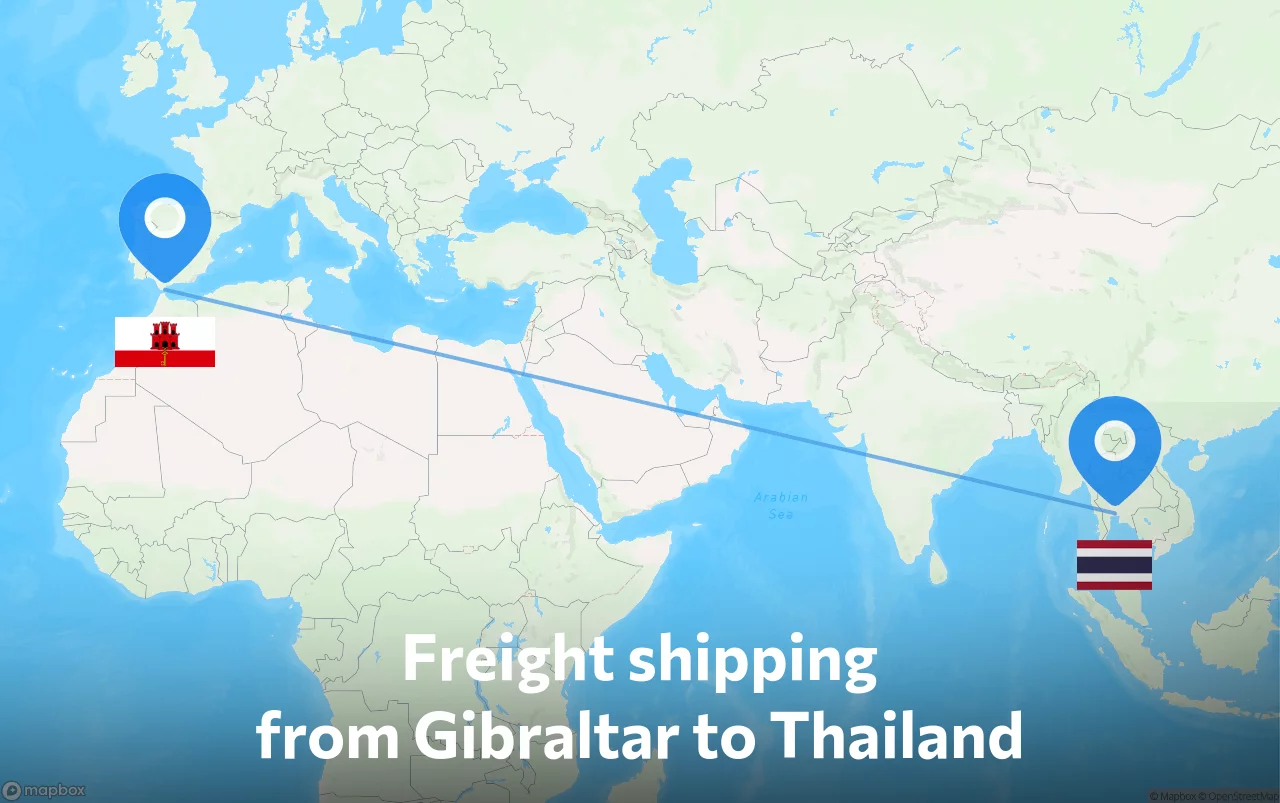 Shipping route from Gibraltar to Thailand