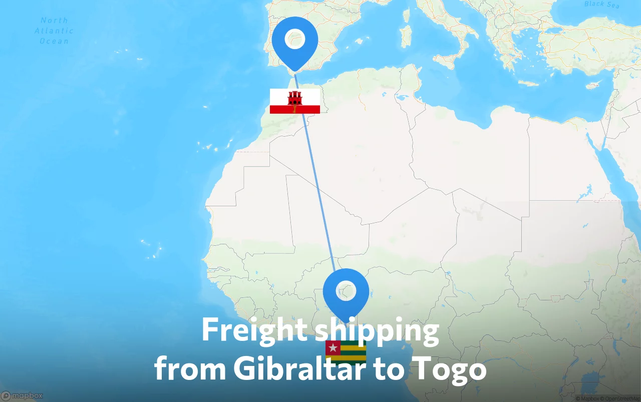 Shipping route from Gibraltar to Togo
