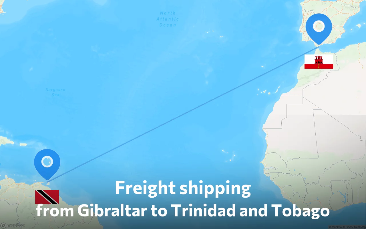 Shipping route from Gibraltar to Trinidad and Tobago