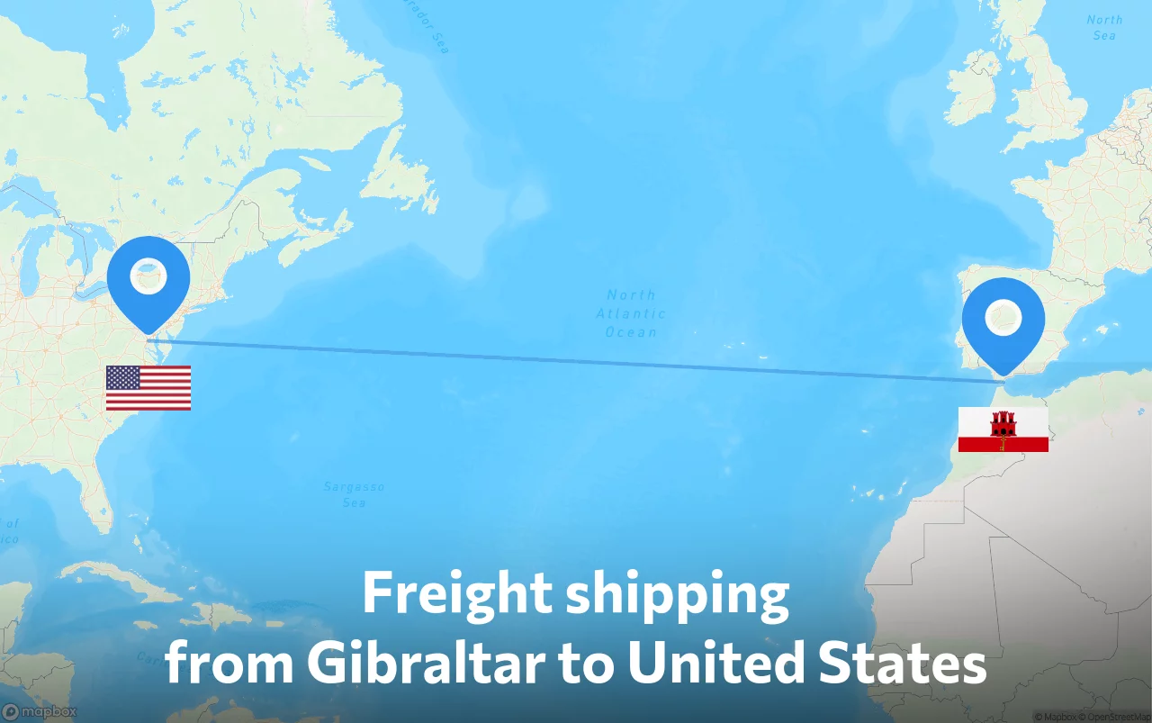 Shipping route from Gibraltar to United States