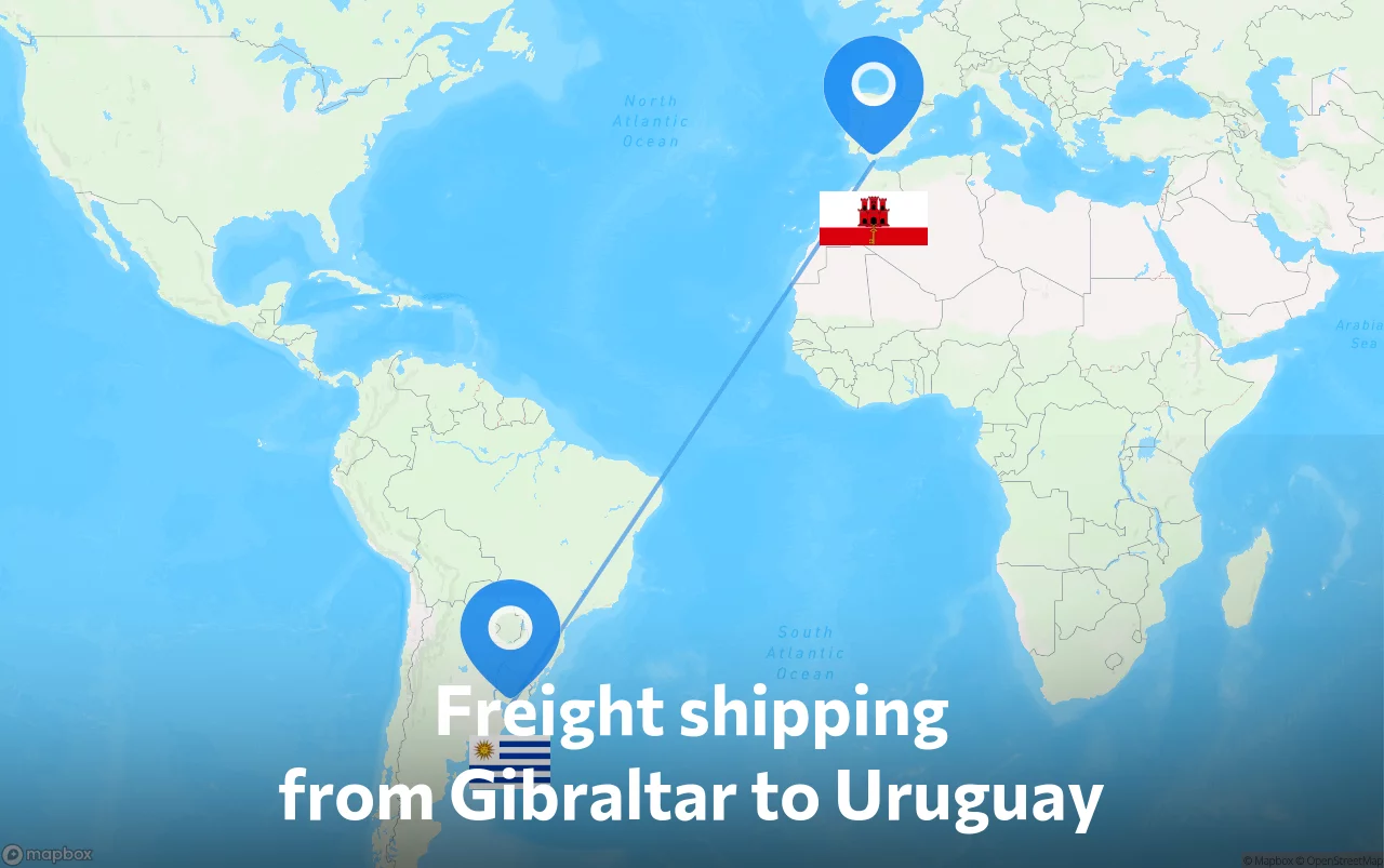 Shipping route from Gibraltar to Uruguay