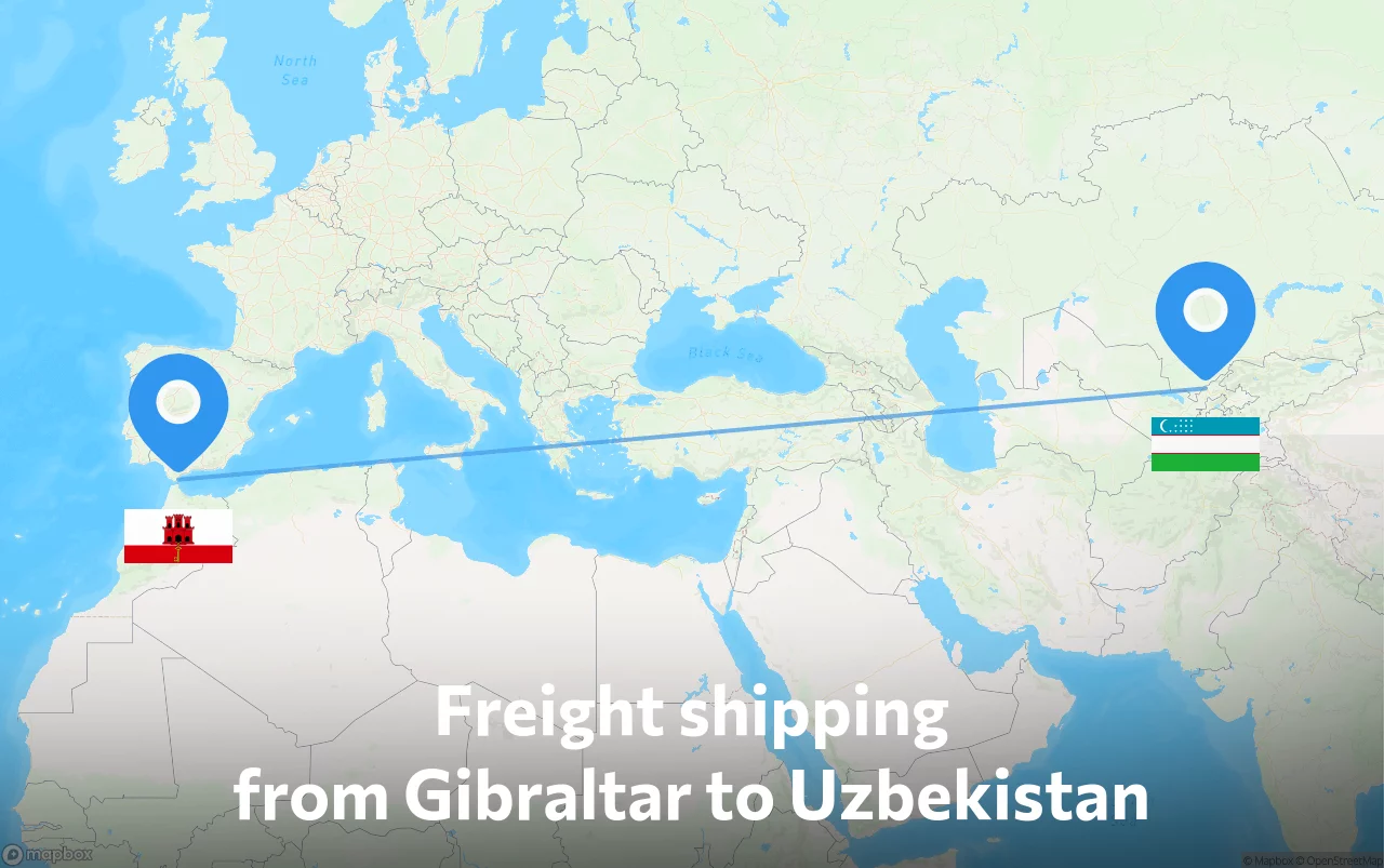 Shipping route from Gibraltar to Uzbekistan