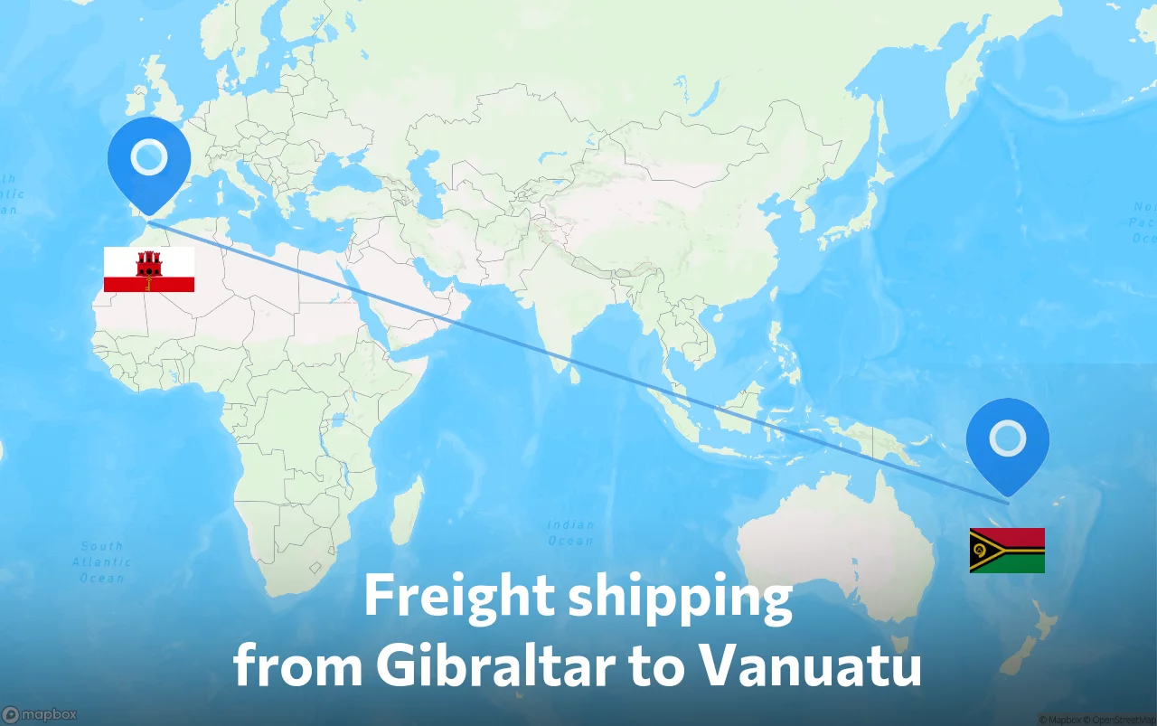 Shipping route from Gibraltar to Vanuatu