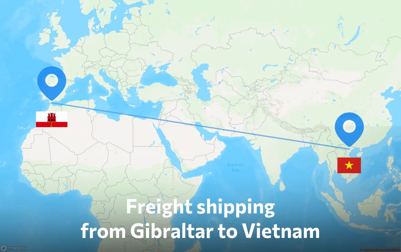 Shipping route from Gibraltar to Vietnam