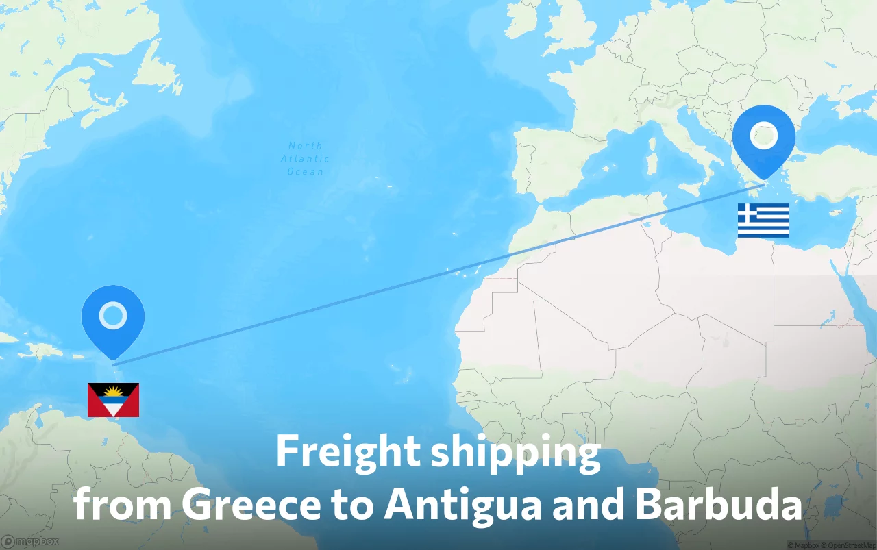 Shipping route from Greece to Antigua and Barbuda