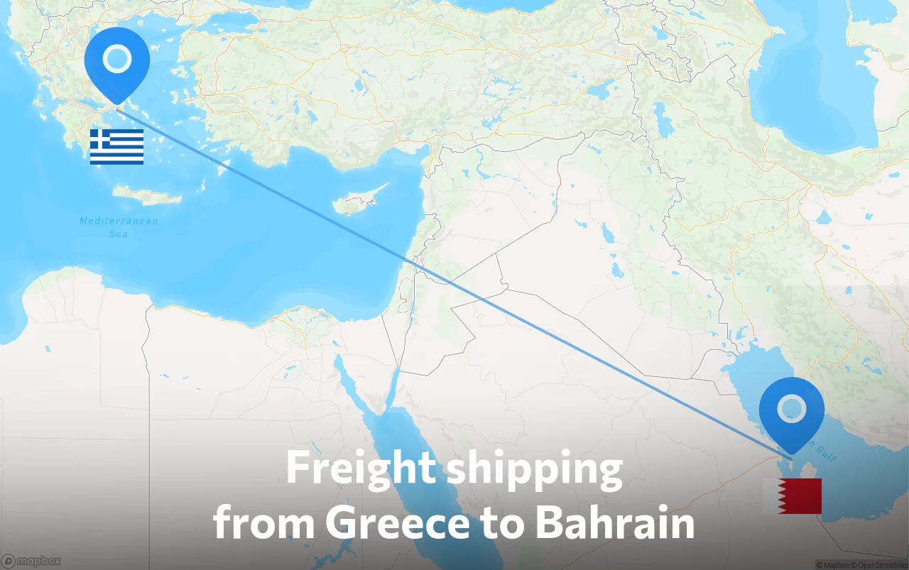 Shipping route from Greece to Bahrain