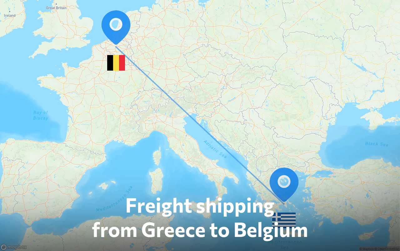 Shipping route from Greece to Belgium