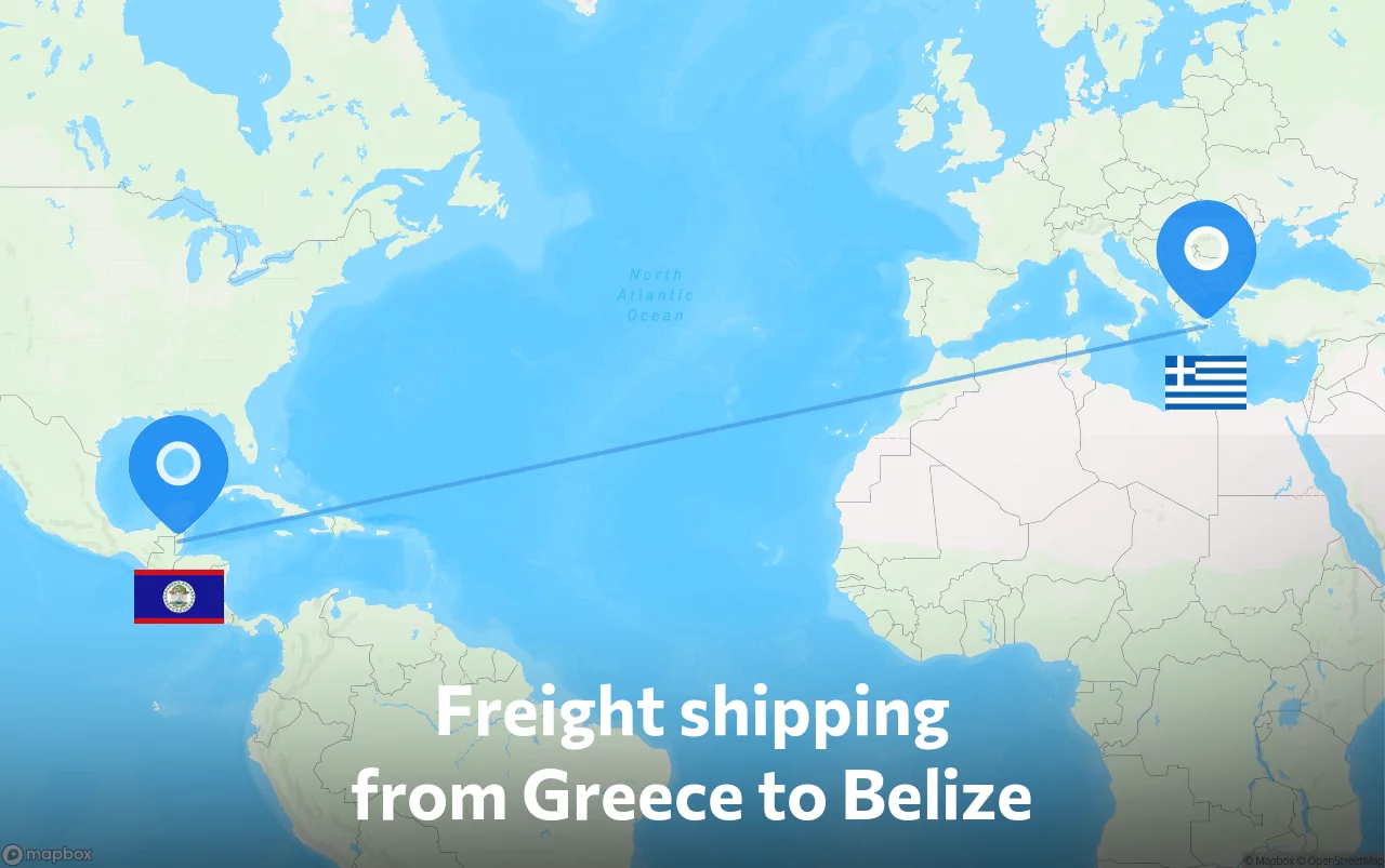 Shipping route from Greece to Belize