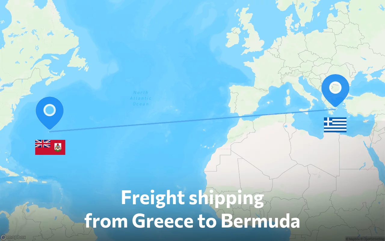 Shipping route from Greece to Bermuda