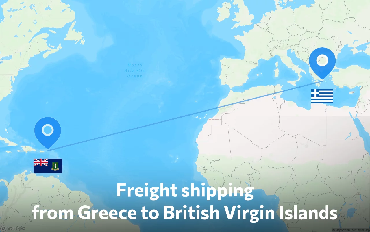 Shipping route from Greece to British Virgin Islands