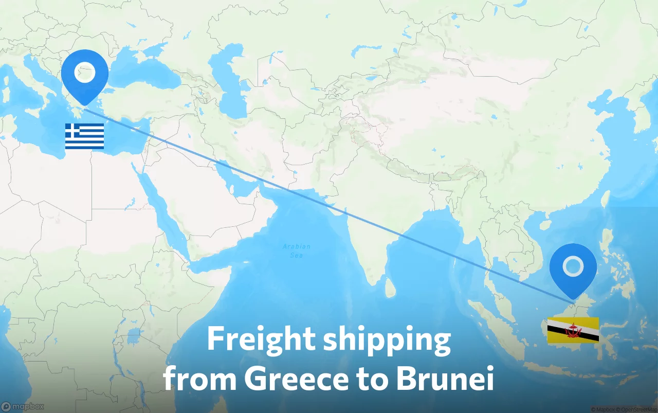 Shipping route from Greece to Brunei