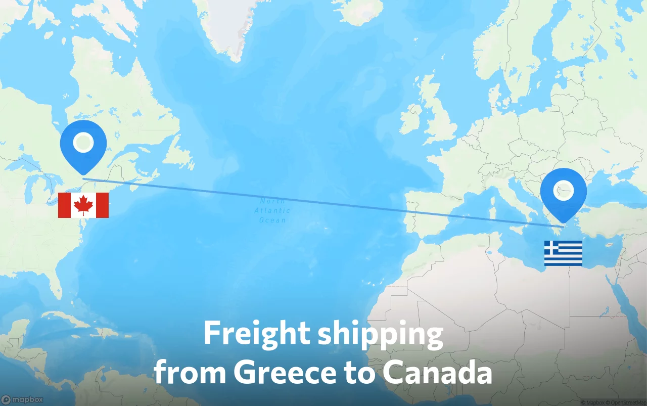 Shipping route from Greece to Canada