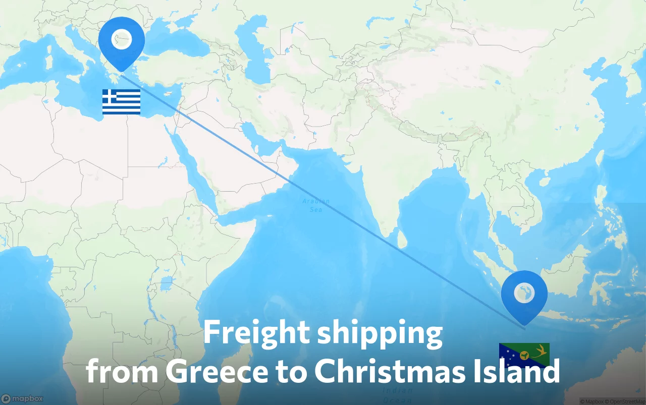 Shipping route from Greece to Christmas Island