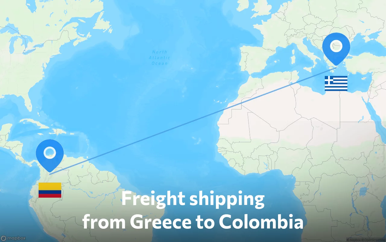 Shipping route from Greece to Colombia