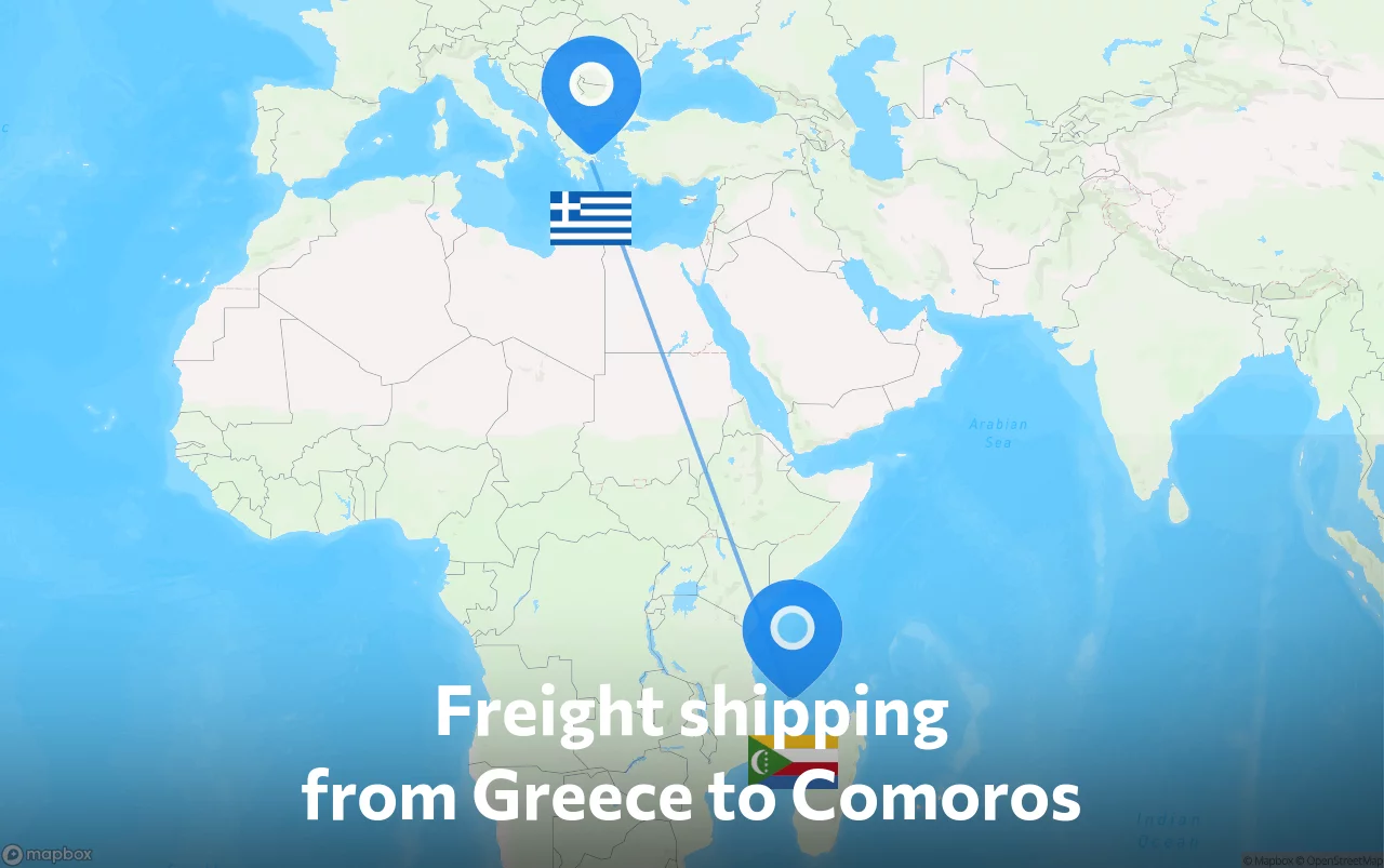 Shipping route from Greece to Comoros