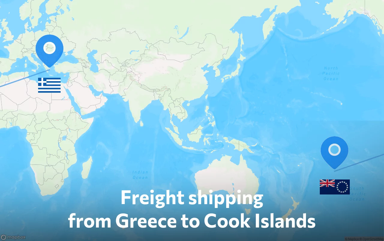 Shipping route from Greece to Cook Islands