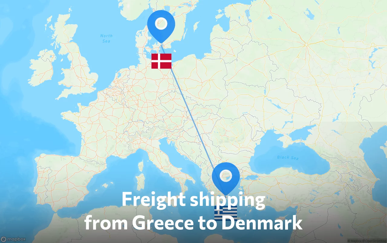 Shipping route from Greece to Denmark