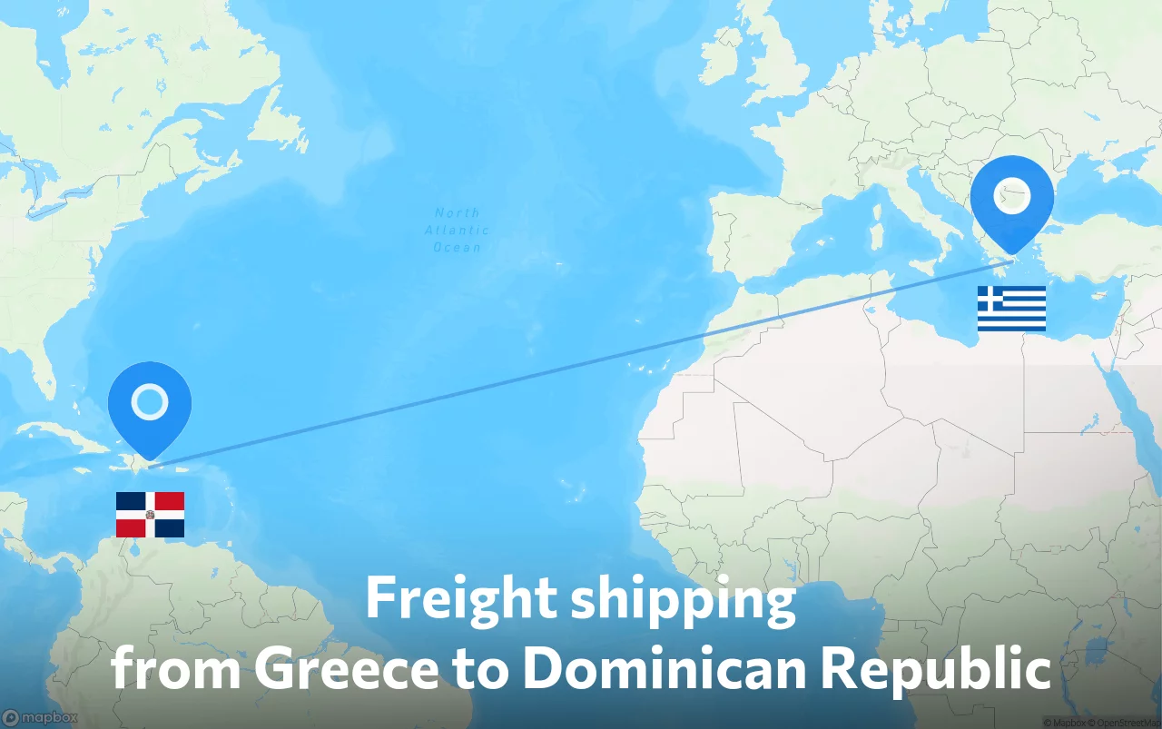 Shipping route from Greece to Dominican Republic