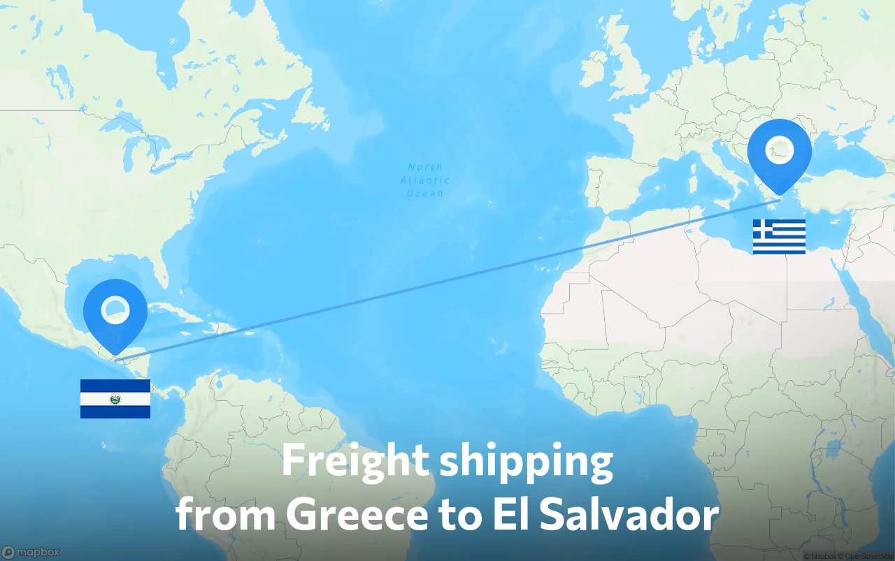 Shipping route from Greece to El Salvador