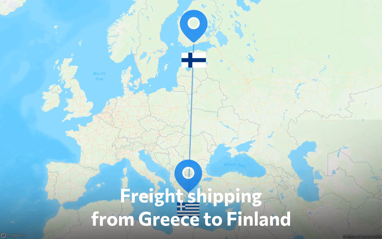 Shipping route from Greece to Finland
