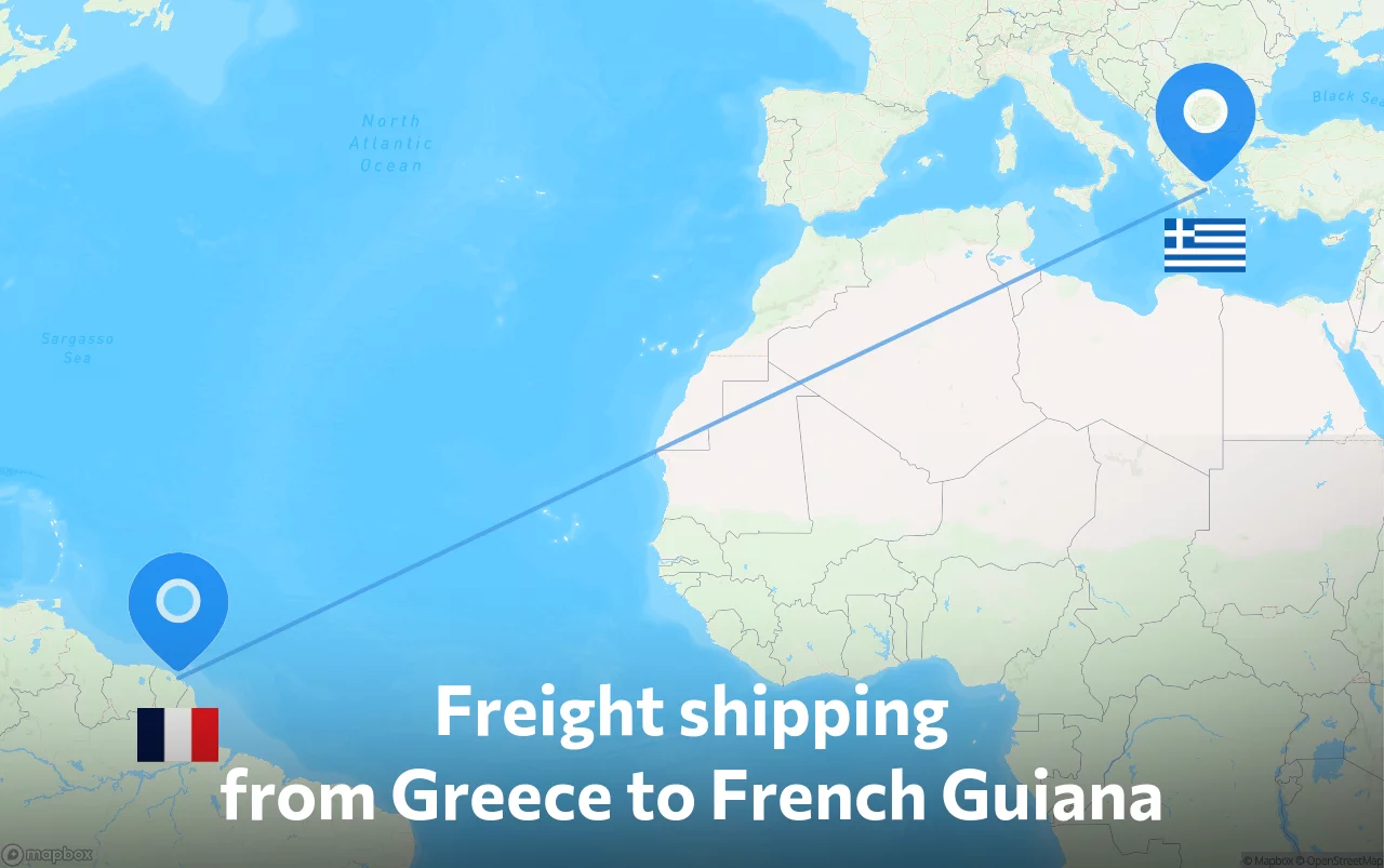 Shipping route from Greece to French Guiana