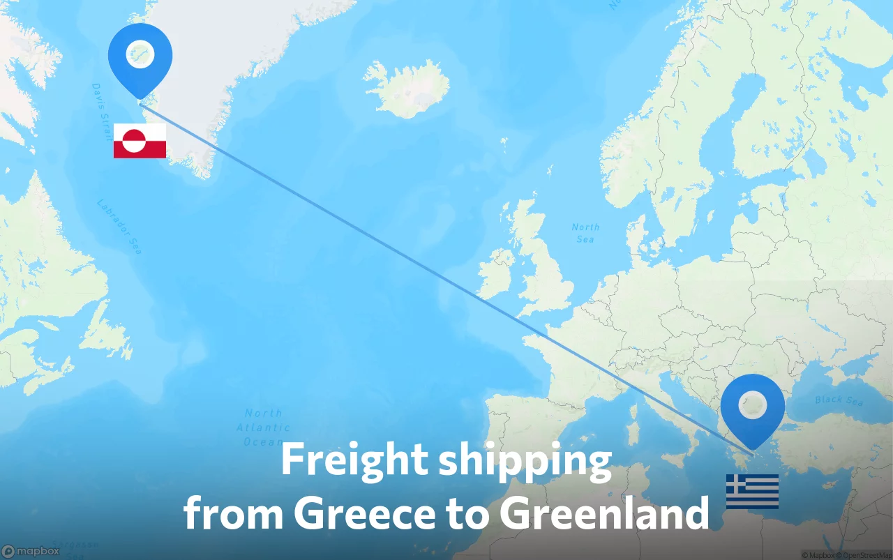 Shipping route from Greece to Greenland