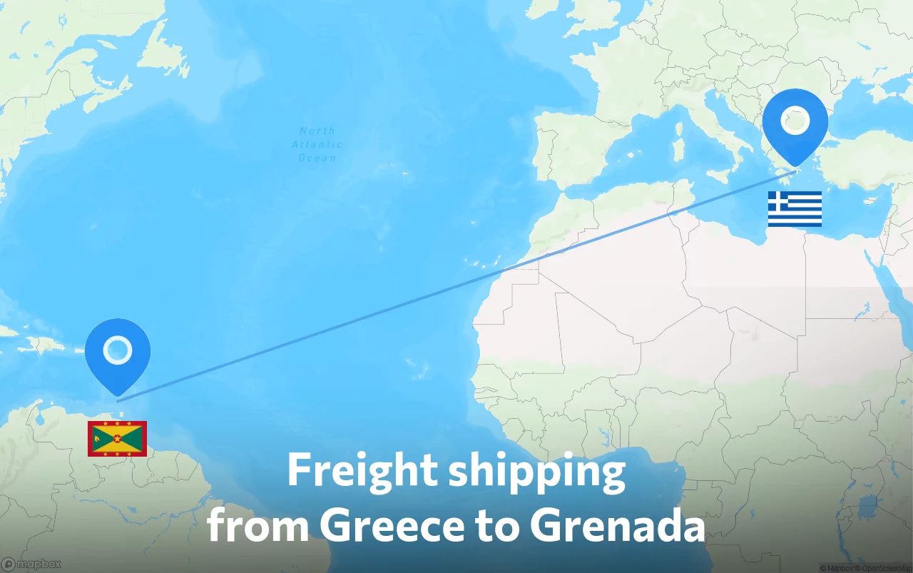 Shipping route from Greece to Grenada