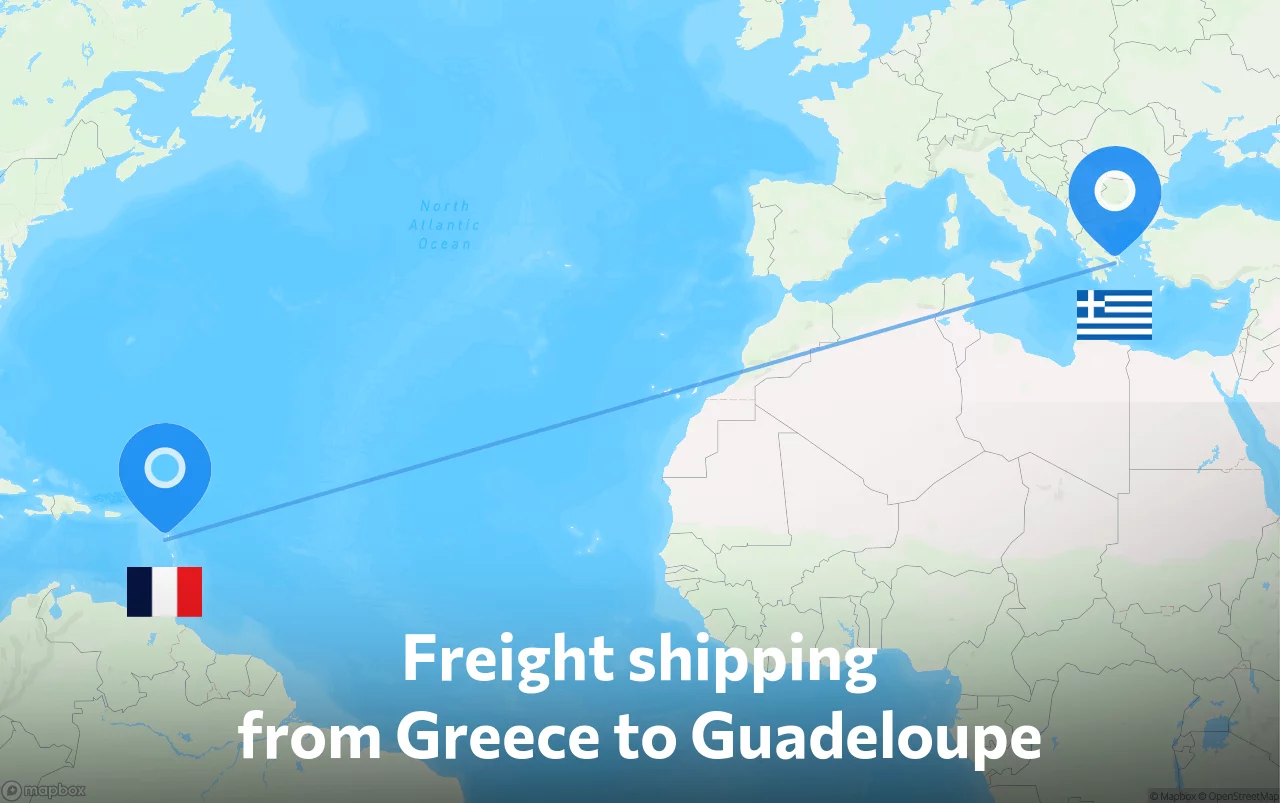 Shipping route from Greece to Guadeloupe