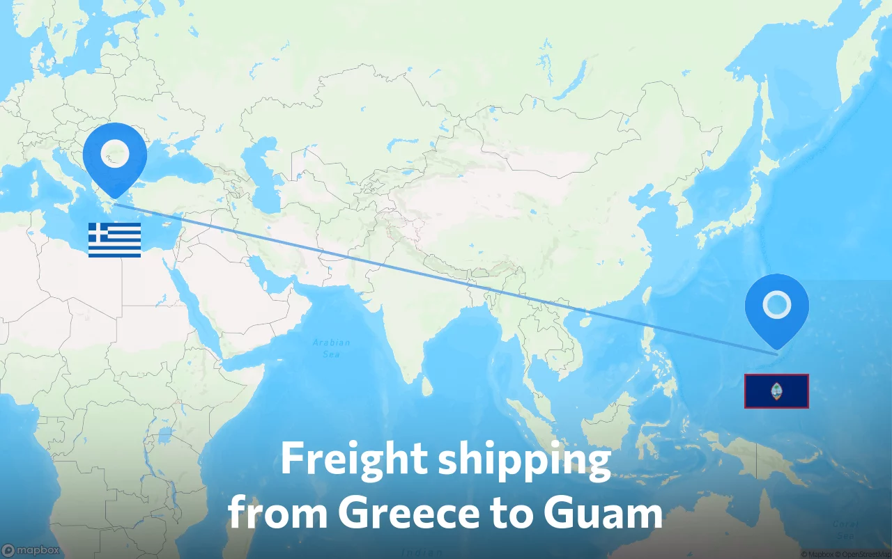 Shipping route from Greece to Guam