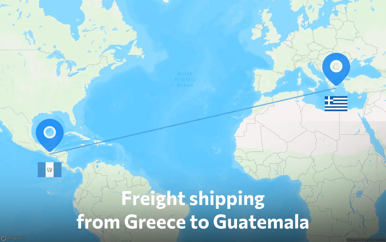 Shipping route from Greece to Guatemala