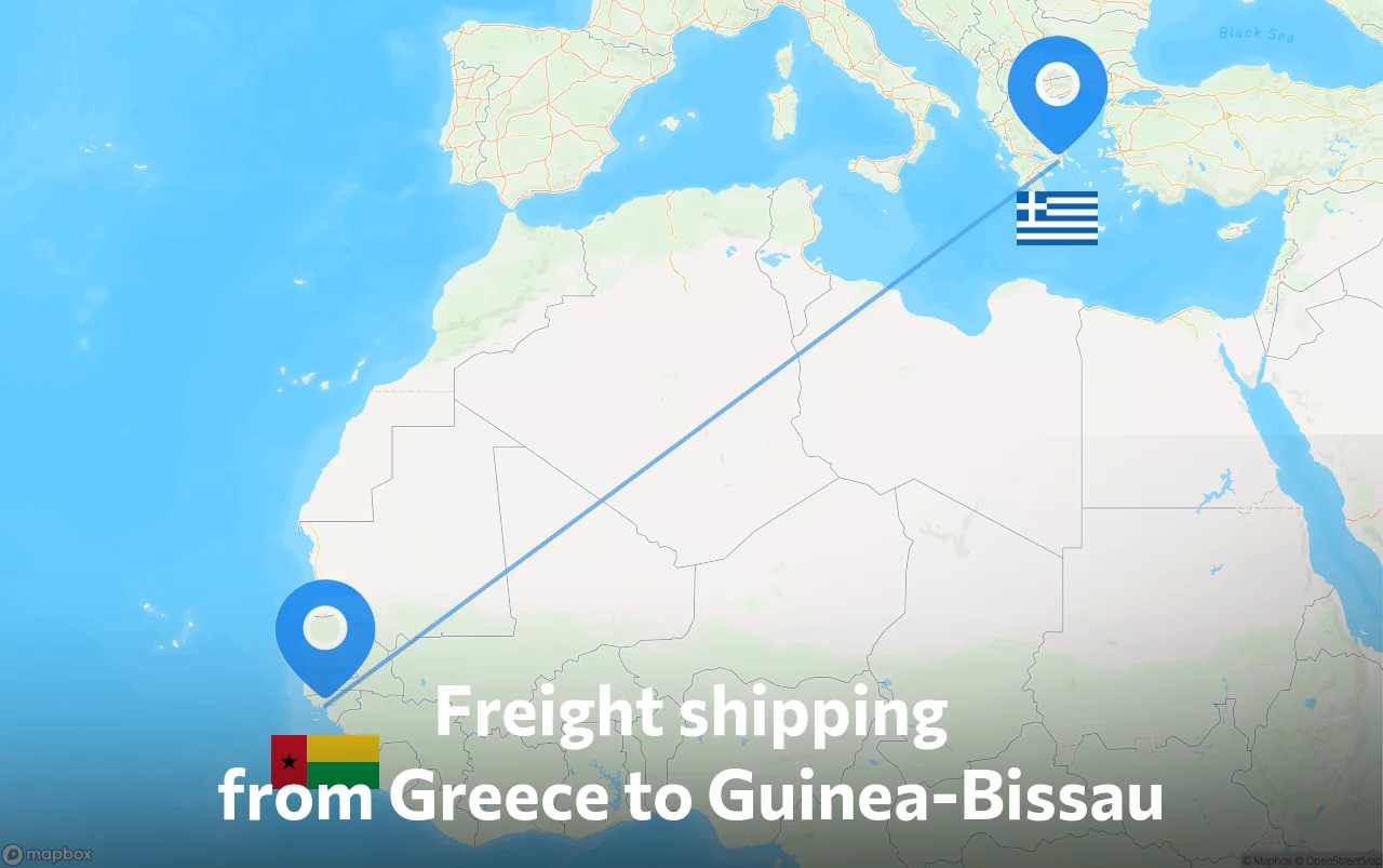 Shipping route from Greece to Guinea-Bissau
