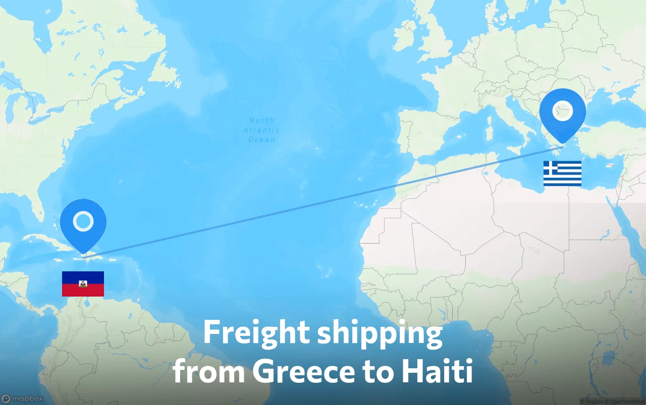 Shipping route from Greece to Haiti