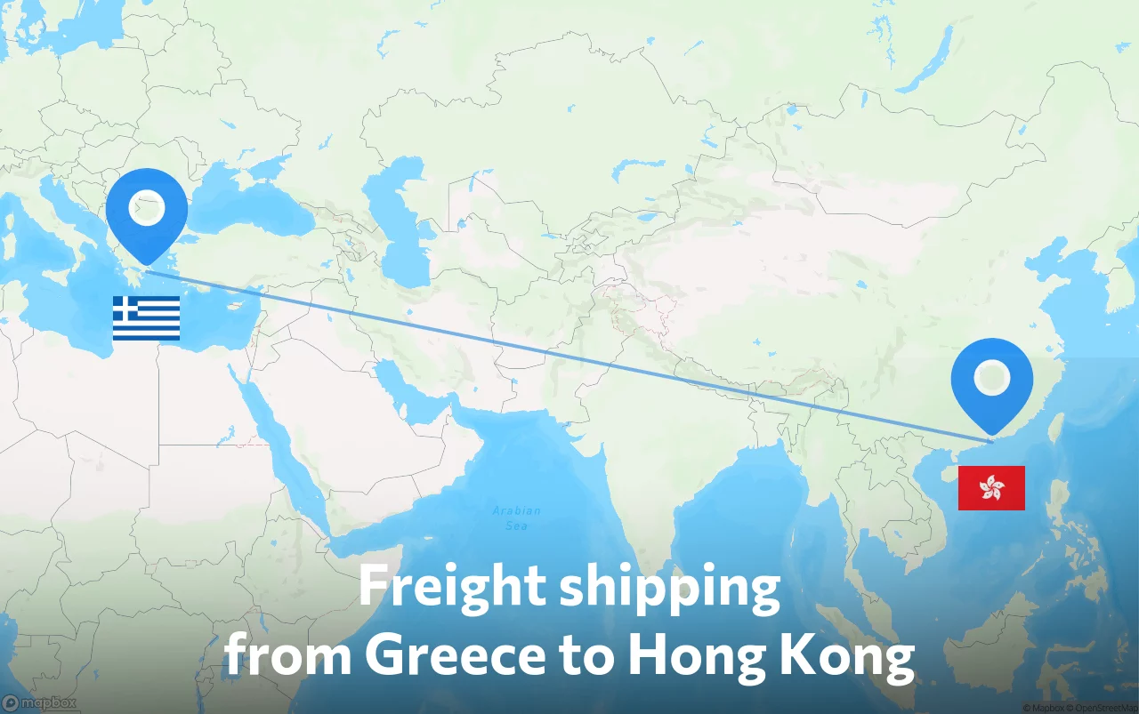 Shipping route from Greece to Hong Kong