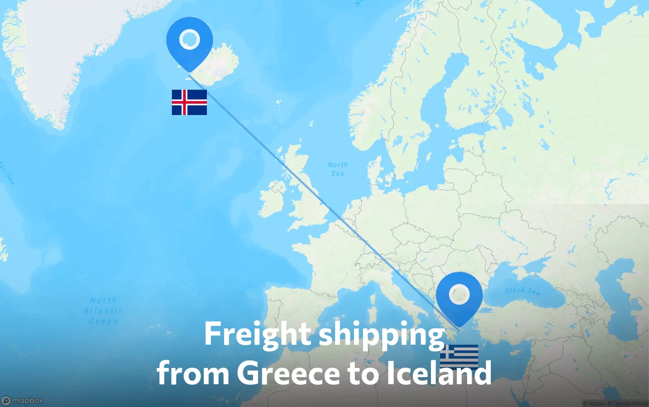 Shipping route from Greece to Iceland