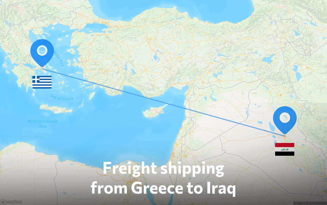 Shipping route from Greece to Iraq