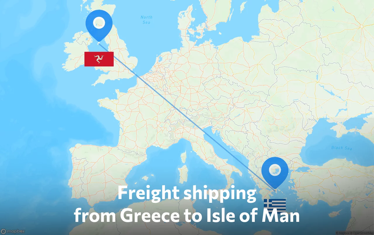 Shipping route from Greece to Isle of Man