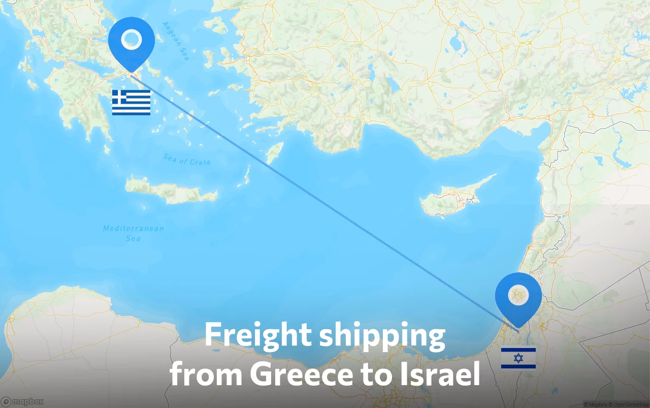 Shipping route from Greece to Israel
