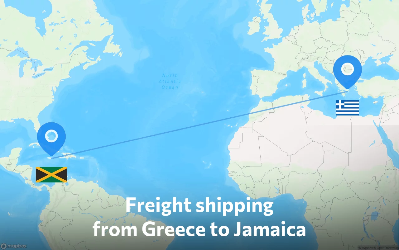 Shipping route from Greece to Jamaica