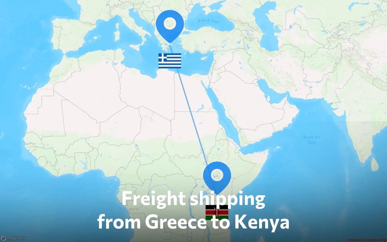 Shipping route from Greece to Kenya