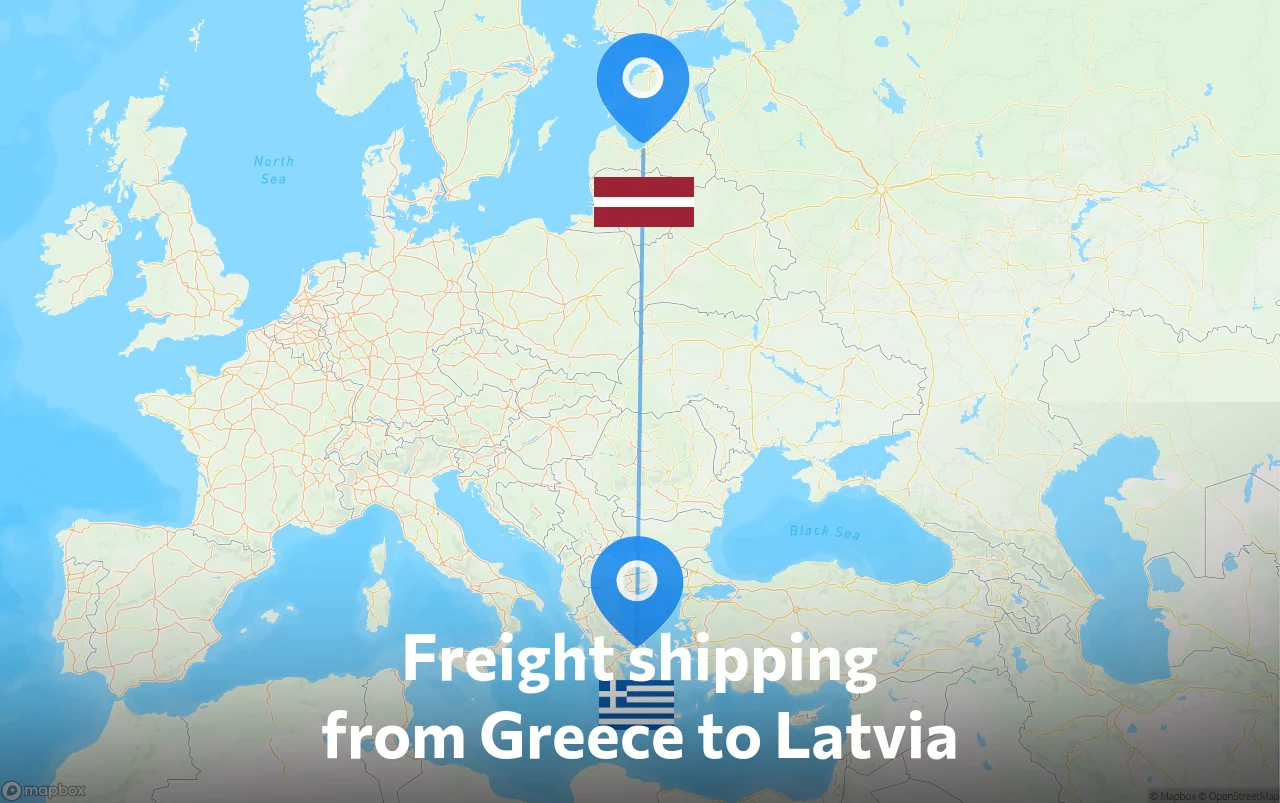 Shipping route from Greece to Latvia