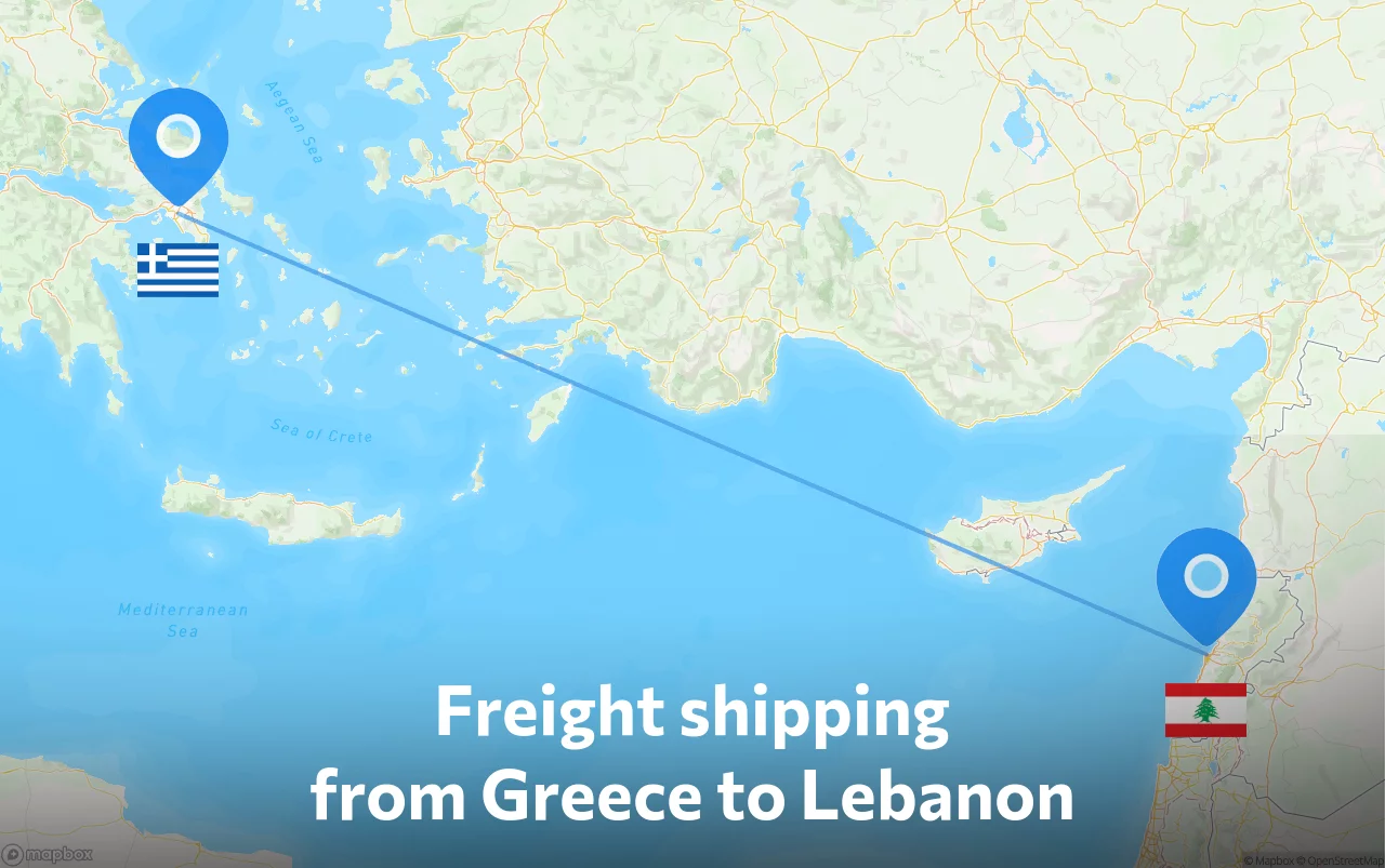 Shipping route from Greece to Lebanon