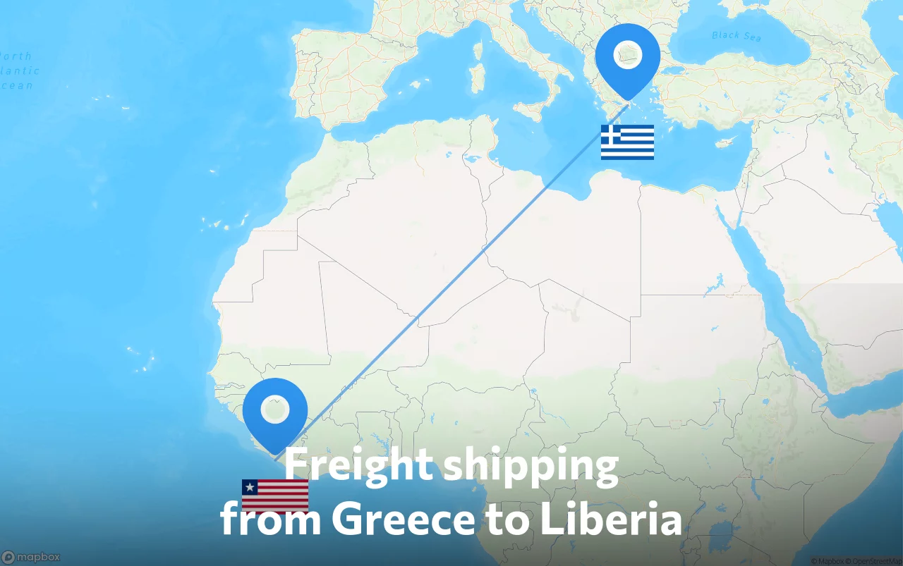 Shipping route from Greece to Liberia