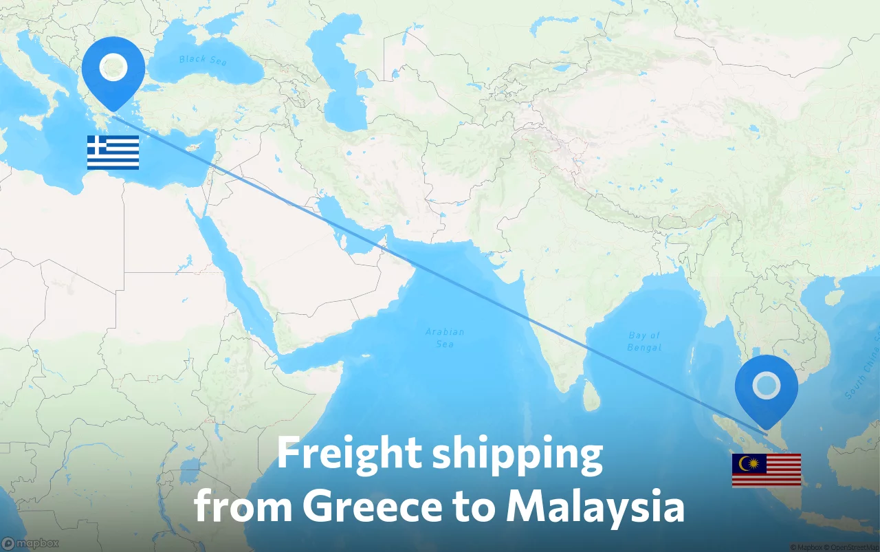 Shipping route from Greece to Malaysia