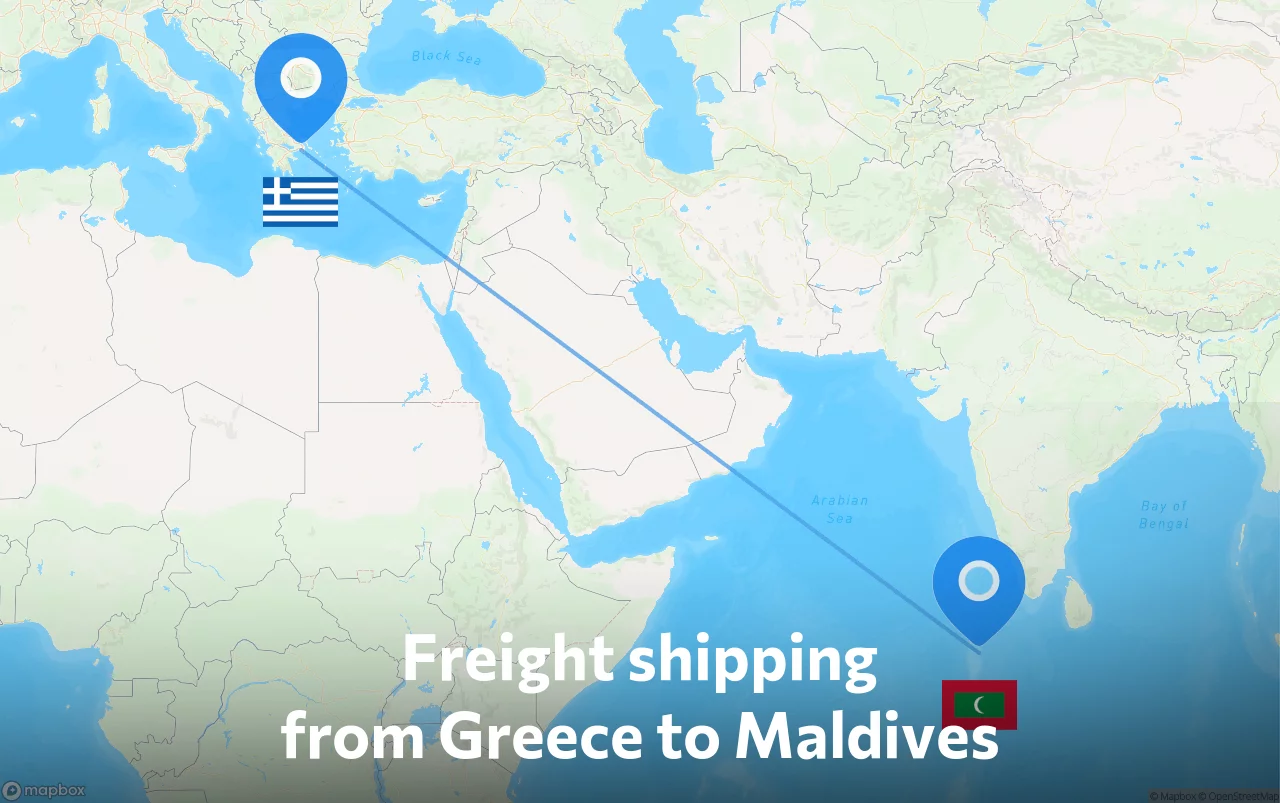 Shipping route from Greece to Maldives