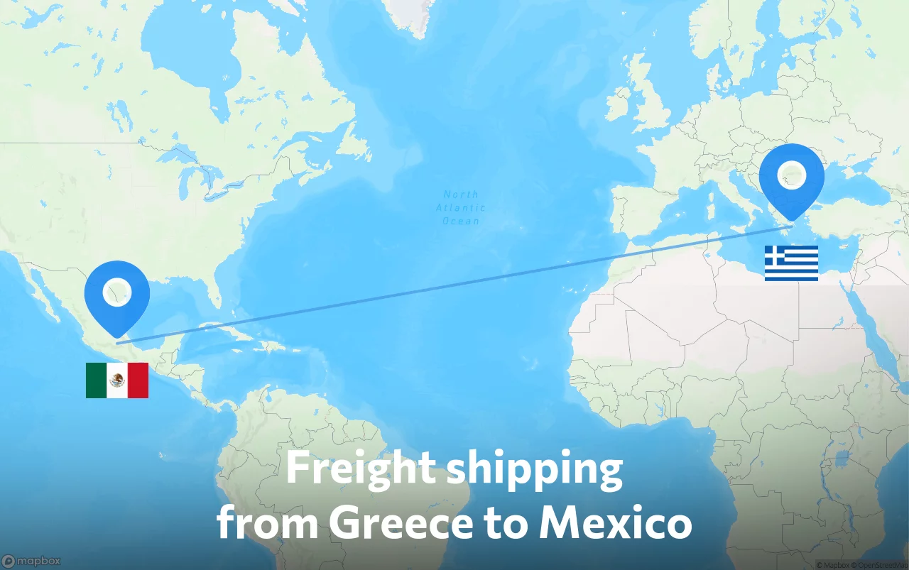 Shipping route from Greece to Mexico